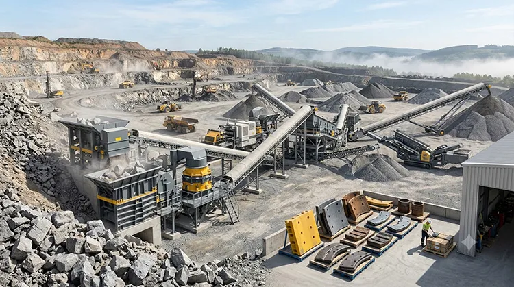 mining crusher plant, jaw crusher for sale, hydraulic cone crusher, mobile crushing and screening plant, belt conveyor system, crusher wear parts, quarry equipment supplier, stone crushing production line cost